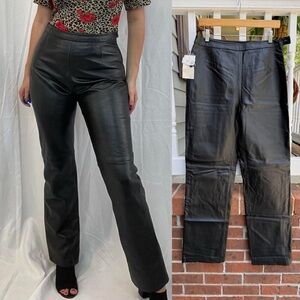 Vintage 90s Clio Black Real Leather Straight Leg Pants Size 12 NWT 31”